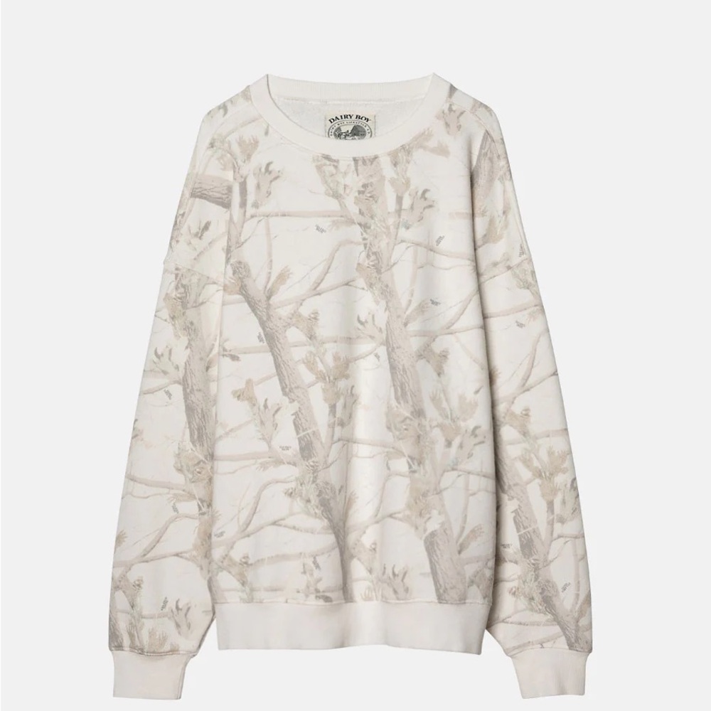 Dairy Boy Woodland Camo Print Crewneck Sweater